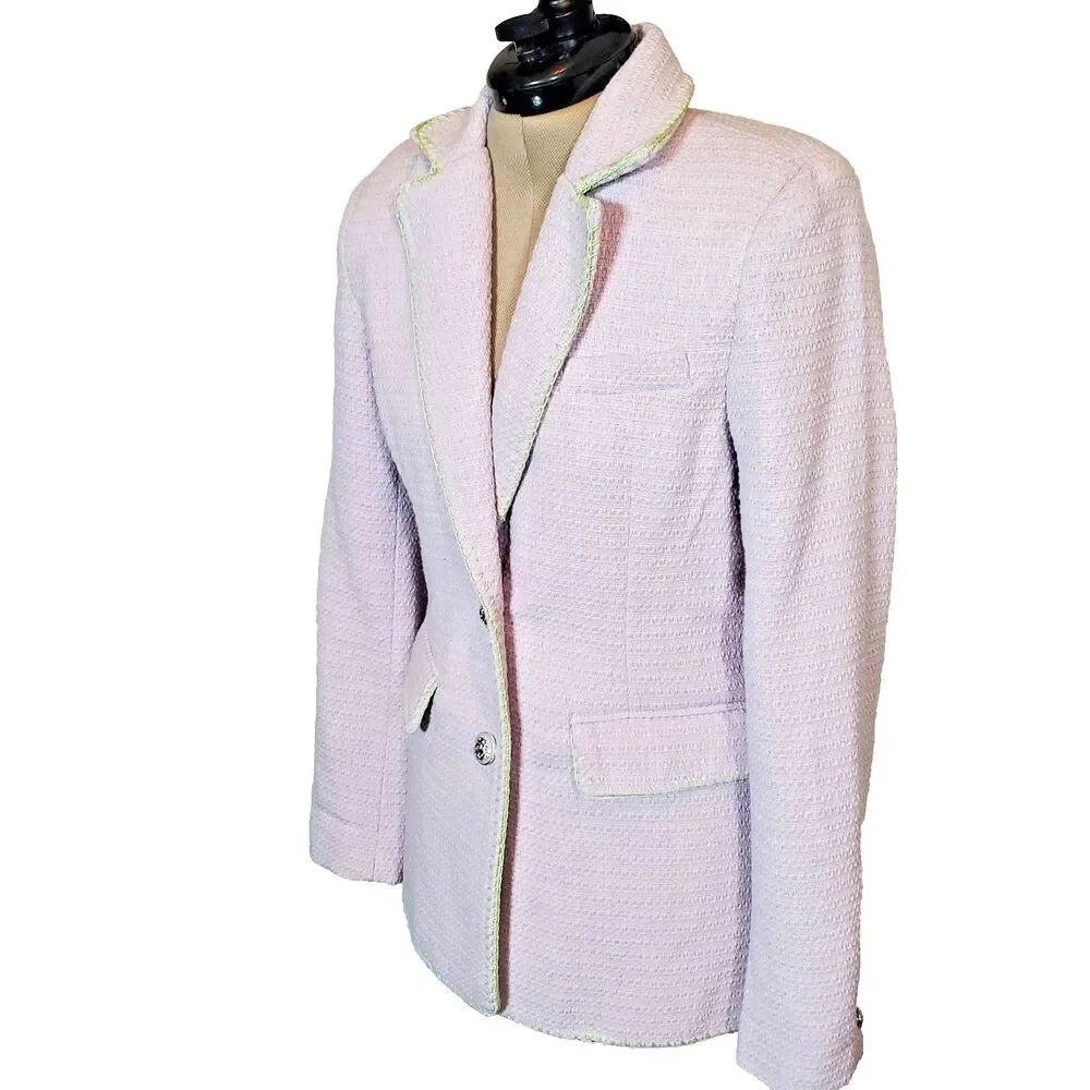 NEW 7 For All Mankind Women’s Tweed Blazer Small Purple Silver Button Jacket - Picture 3 of 12